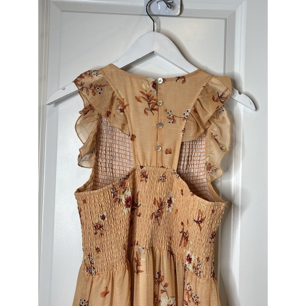 Melloday Women's Large Peach‎ Boho Floral Smocked  Tiered Maxi Dress - Picture 11 of 16